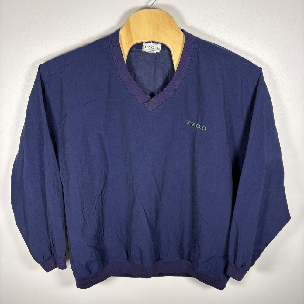 Vintage‎ IZOD Mens Navy V Neck Pullover Windbreaker Jacket L